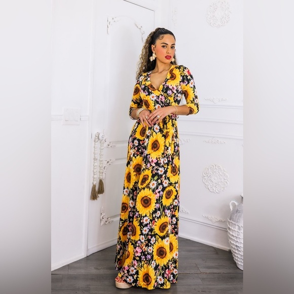 Floral Sunflower Maxi Dress - Picture 1 of 11